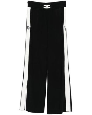 Elisabetta Franchi Palazzo Trousers With Shiny Side Bands Clothing - Black
