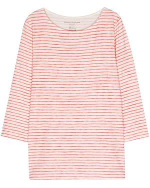 Majestic Filatures Striped Linen Blend Boat-Neck T-Shirt - Pink