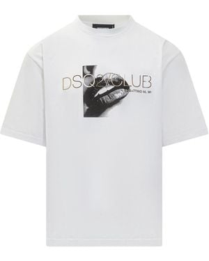 DSquared² T-Shirt With Dsq2 Club Print - White