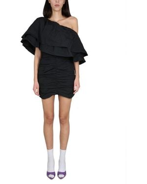 ROTATE BIRGER CHRISTENSEN One-Shoulder Mini Dress With Ruffled Overlay - Black