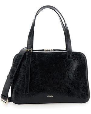 A.P.C. 'Virginie' Shoulder Bag With Removable Shoulder Strap And Front Logo - Black