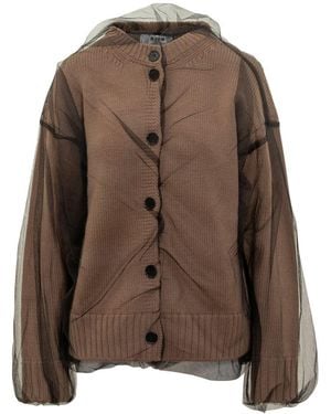MSGM Jersey Cardigan With Tulle - Brown