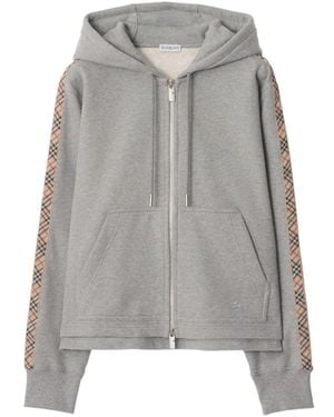 Burberry Check Detail Cotton Hoodie - Grey