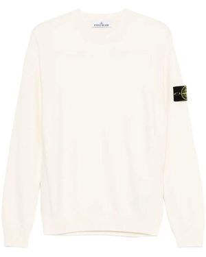 Stone Island Stretch Wool Crewneck Jumper With Reverse Stitch Details - White