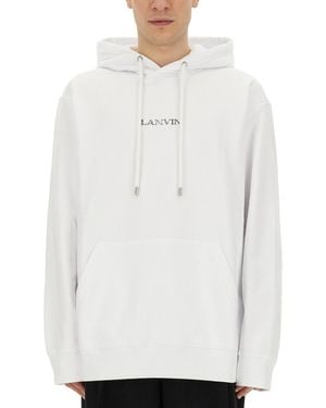 Lanvin Relaxed-Fit Hooded Sweatshirt With Subtle Embroidery - White