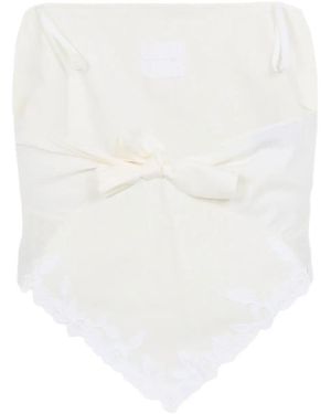 Miu Miu Top Tela Fiammata Ricamo Fiori - White