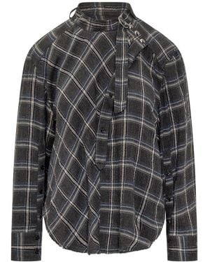 Isabel Marant Check Shirt With High Collar - Grey