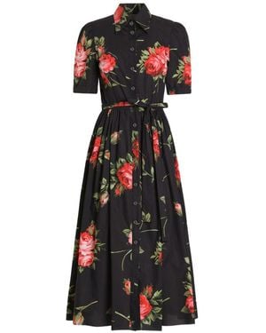 Dolce & Gabbana Roses Bouquet Print Midi Dress - Black