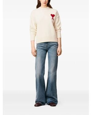 Ami Paris Pull Col Rond De Coeur - Blue