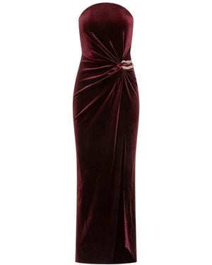 Self-Portrait Long Velvet Dress With Draping - Purple