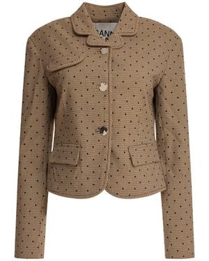 Ganni Flock Check Suiting Blazer - Brown