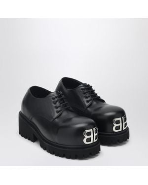 Balenciaga Oversized Toe Derby Dress Shoes With Metal Logo - Black