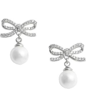 Self-Portrait Bow Pearl Earrings - Metallic