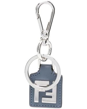 Fendi Ff Squared Leather Key Ring Accessories - Blue