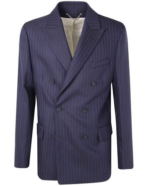 Golden Goose "Journey" Double Breasted Blazer Pinstripe Vw Clothing - Blue