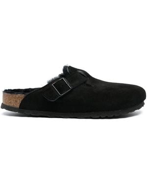 Birkenstock Arizona Suede Mule With Shearling Lining Shoes - Black