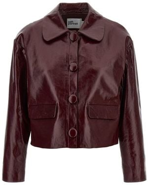 Self-Portrait Craqué Leather Jacket - Purple