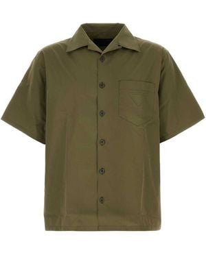 Prada Logo-Embellished Cotton Bowling Shirt - Green