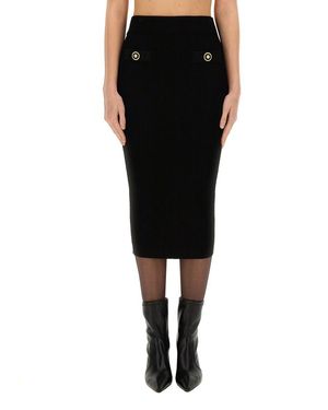 Balmain Ribbed Midi Skirt - Black