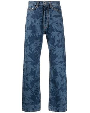 Palm Angels Palmity Palm Tree-print Jeans - Blue