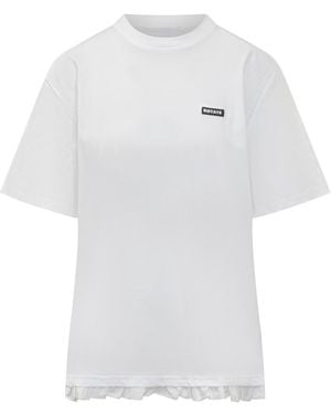 ROTATE BIRGER CHRISTENSEN Wide T-Shirt With Rouche - White