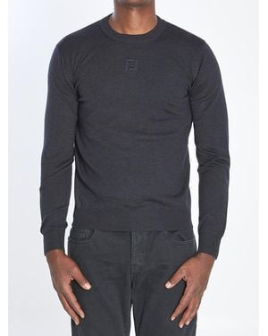 Fendi Ff Pullover In Virgin Wool - Gray