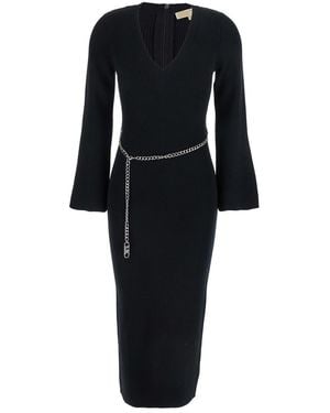 Michael Kors Dress With Chain Belt And Logo Plaque On The Rear - Black
