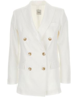Plain Double-Breasted Blazer - White