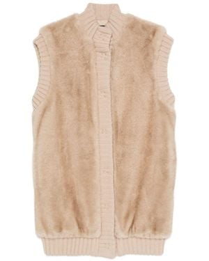 Pinko Faux-Fur Knitted Gilet - Natural