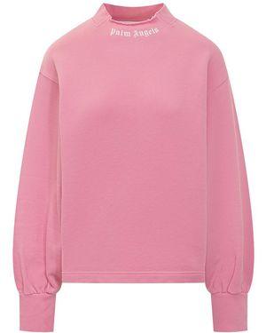 Palm Angels Sweatshirt With Embroidered Logo - Pink
