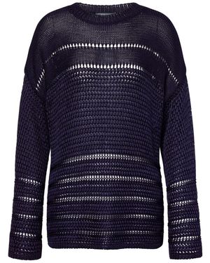Alberta Ferretti Polished Viscose Ribbon Sweater Round Neck Oversize - Blue