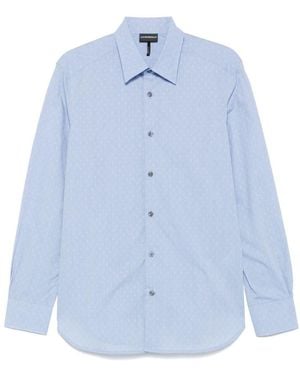 Emporio Armani Allover Logo Cotton Shirt - Blue