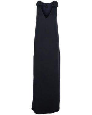 Plain Dark Long Sleeveless Dress With V-Neck - Blue