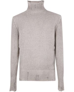 Avant Toi Hand Painted Cashmere And Silk High Neck Pullover With Destroyed Edges - Grey