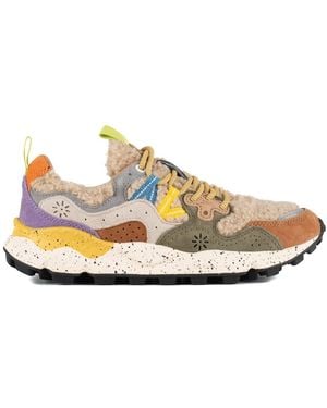 Flower Mountain Yamano 3 Natural And Dark Green Suede And Teddy Bear Trainers - Blue