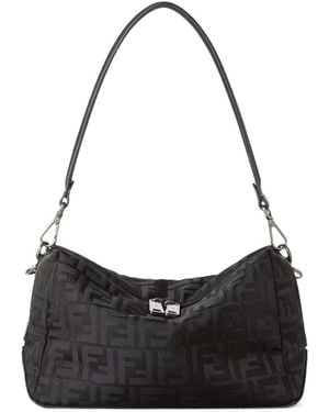 Fendi Squared Ff Lui Medium Leather And Nylon Bags - Black