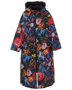 SITTINGSUITS Down Jacket With All-Over Floral Print And Long Design - Blue