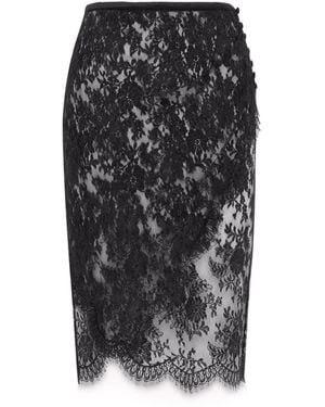 Saint Laurent Wrap Lace Pencil Skirt - Black