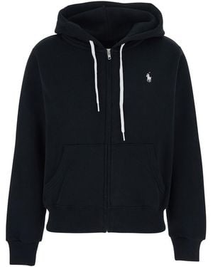Polo Ralph Lauren Sweatshirt With Drawstring Hood And Pony Embroidery On The Front - Blue