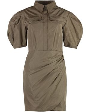 MSGM Technical Nylon Mini Dress With Puffed Shoulders - Green