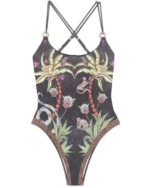 Pin-Up Stars Safari Print Anelle One-Piece Swimsuit - Black