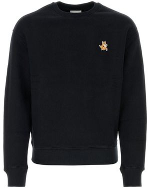 Maison Kitsuné Cotton Sweatshirt With Speedy Fox Patch - Blue