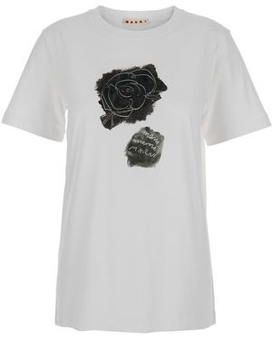 Marni Crewneck T-Shirt With Floral Print - Gray
