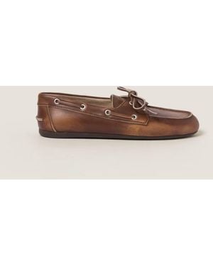 Miu Miu Leather Lace Up Loafers - Brown