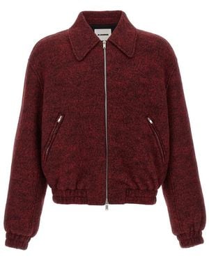 Jil Sander Mélange Wool Bomber Jacket - Red