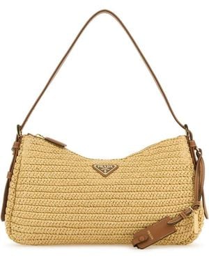 Prada Raffia Large Aimee Shoulder Bag - Metallic