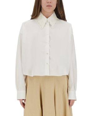 Fabiana Filippi Lace Cropped Shirt in Natural | Lyst