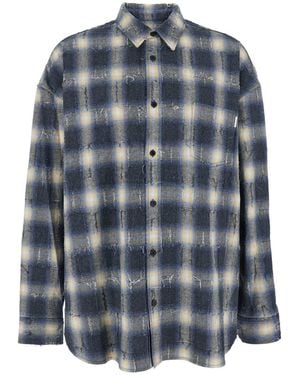 Juun.J Needle Damaged Check Loose Fit Shirts - Blue