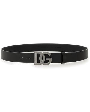 Dolce & Gabbana Dg Logo Leather Belt - Black