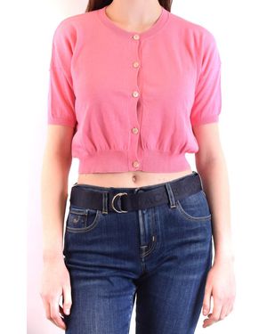 P.A.R.O.S.H. Short Sleeve Button-Up Cotton Cardigan - Pink